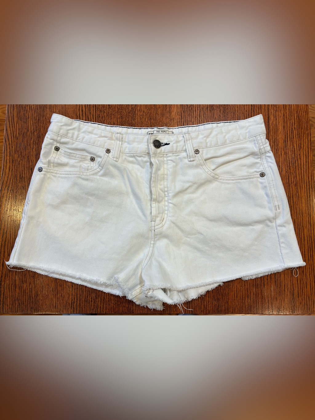 Free People White Denim Cutoff Shorts Size 31 Button Fly Raw Hem